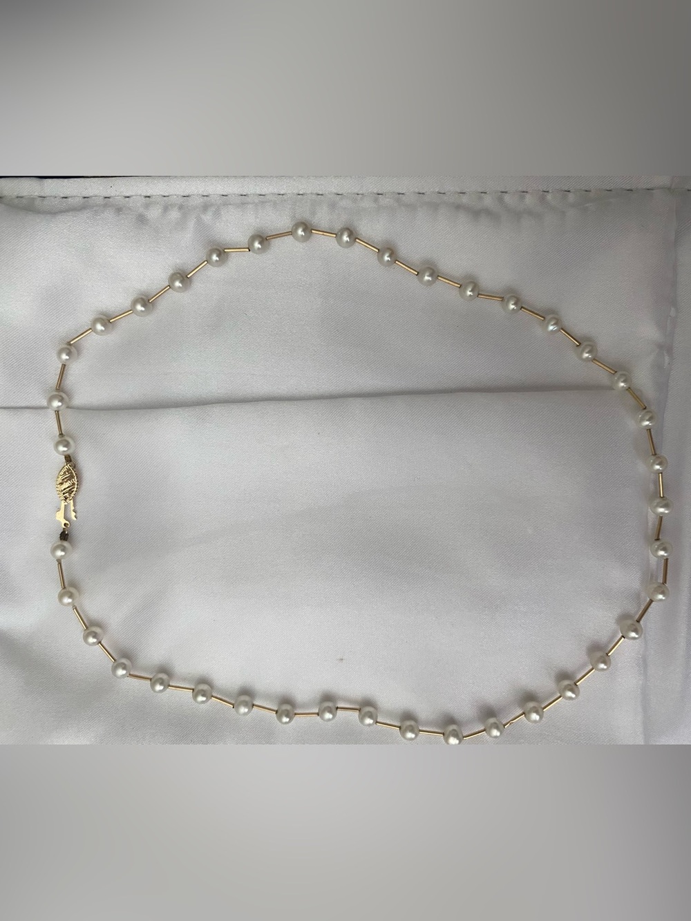 Pearl Station Necklace with Gold Tube Accents